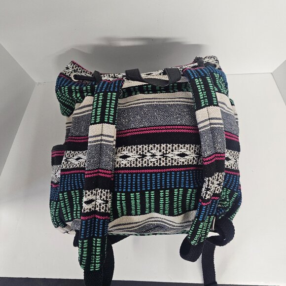 American Eagle Backpack Hippie Granola Gorpcore Boho Festival Stripes Blue Green - Picture 4 of 10